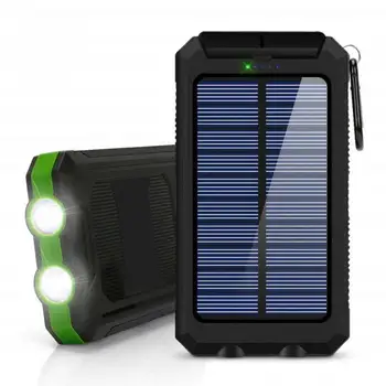 Солнечный 80000 мАч Power Bank Открытый Водонепроницаемый запасной аккумулятор Внешний двойной USB Powerbank Портативная зарядка со светодиодным фонариком Изображение