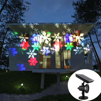 Солнечный Рождественский Лазерный диско-светильник в виде Снежинки IP65, уличный движущийся Лазерный проектор в виде Снегопада, лампа для Новогодней вечеринки, свадебный декор Изображение