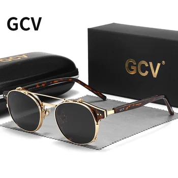 Солнцезащитные очки GCV с двухслойными съемными линзами, Очки Blu-Ray из ацетата, Готические Ретро-стимпанковые поляризованные солнцезащитные очки для мужчин и женщин Изображение