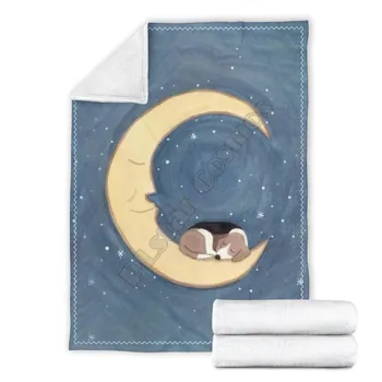 Спящее флисовое одеяло для собак породы лунный свет бигль с 3d принтом, Пригодное для носки Одеяло для взрослых/детей, флисовое одеяло Шерпа Изображение
