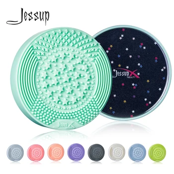 Средство для чистки кистей для макияжа Jessup 2 в 1, влажная и сухая силиконовая губка для мытья, коврик для чистки теней для век, основа для макияжа с косметических инструментов Изображение