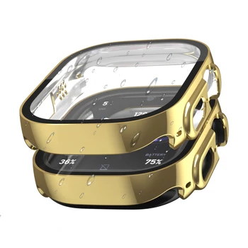 Стекло + корпус для Apple Watch 8 Ultra 49 мм, водонепроницаемый бампер из ПК с гальваническим покрытием, защитная пленка, закаленная крышка, чехол для аксессуаров Iwatch Изображение