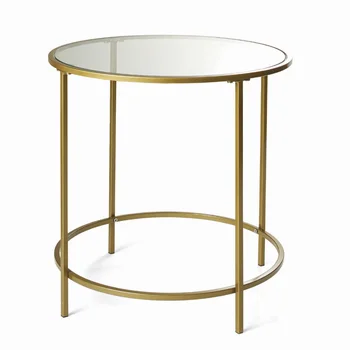 Стеклянный, металлический Приставной столик с золотой отделкой 22,00x22,00x22,00 Дюймов Изображение