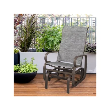 Стул-планер SmileMart из ткани и стали для крыльца во внутреннем дворике, серый уличный стул, стулья, мебель для балкона Изображение