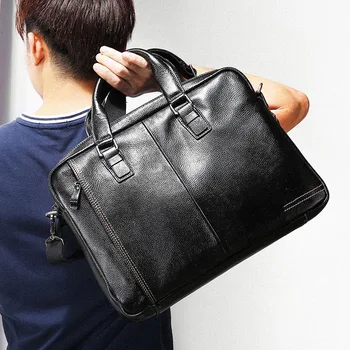 Сумка, мужские сумки, Мужская сумка-тоут, кожаный портфель, деловой портфель, ноутбук, мужская сумка из натуральной 100% кожи Изображение