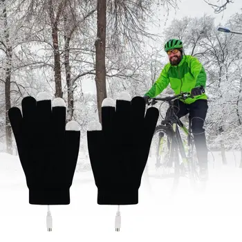 Теплые перчатки с подогревом на открытом воздухе, Перчатки с сенсорным экраном, с пятью пальцами, Нагревательный лист, USB-источник питания, Зимние лыжные велосипедные грелки Изображение