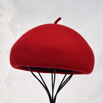 Шерстяной берет, Женские зимние шапки-Бини во французском стиле, Женская шляпа-таблетка, платье, Берет, Зимняя шляпа-чародей Изображение