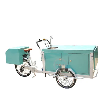 Электрический педальный грузовой велосипед, велосипед для мороженого, тележка для еды, уличный киоск по продаже кофе, трехколесный велосипед для взрослых, тележка для напитков Изображение
