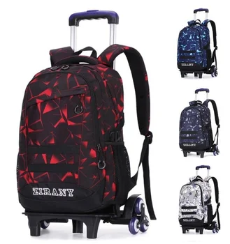 детский школьный рюкзак на колесиках Для подростков, дорожная сумка-тележка, студенческий рюкзак на колесиках, школьный рюкзак на колесиках, сумка Изображение