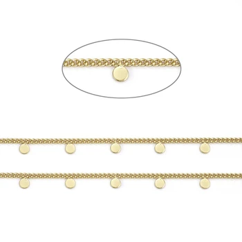 цепи снаряженного диска из латуни и золота длиной 1 м для ожерелья, браслета, ножного браслета, изготовления оптовых ювелирных изделий Изображение